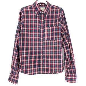 VTG Y2K Mens Abercrombie Red Blue‎ Plaid Muscle Button Down Preppy Academia LG